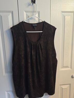Maggie Barnes Dark Brown Textured Scoop Neck Tank
